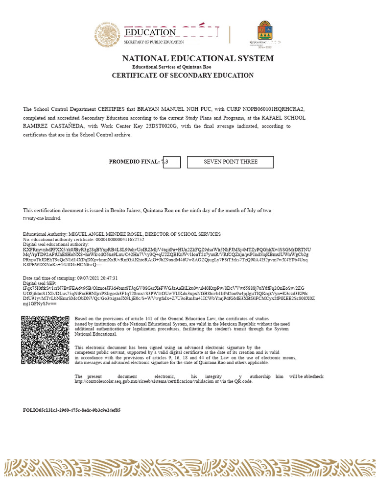 National Educational System: Certificate of Secondary Education | PDF ...