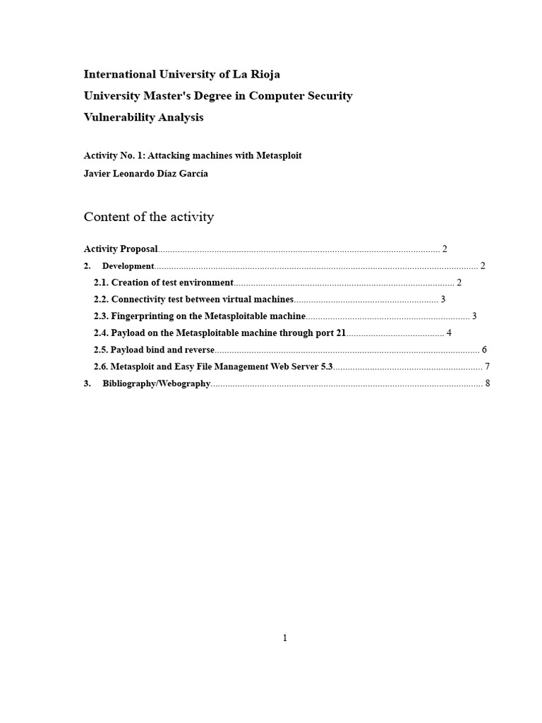 Metasploit Vulnerability Analysis Guide | PDF | Computer Architecture ...
