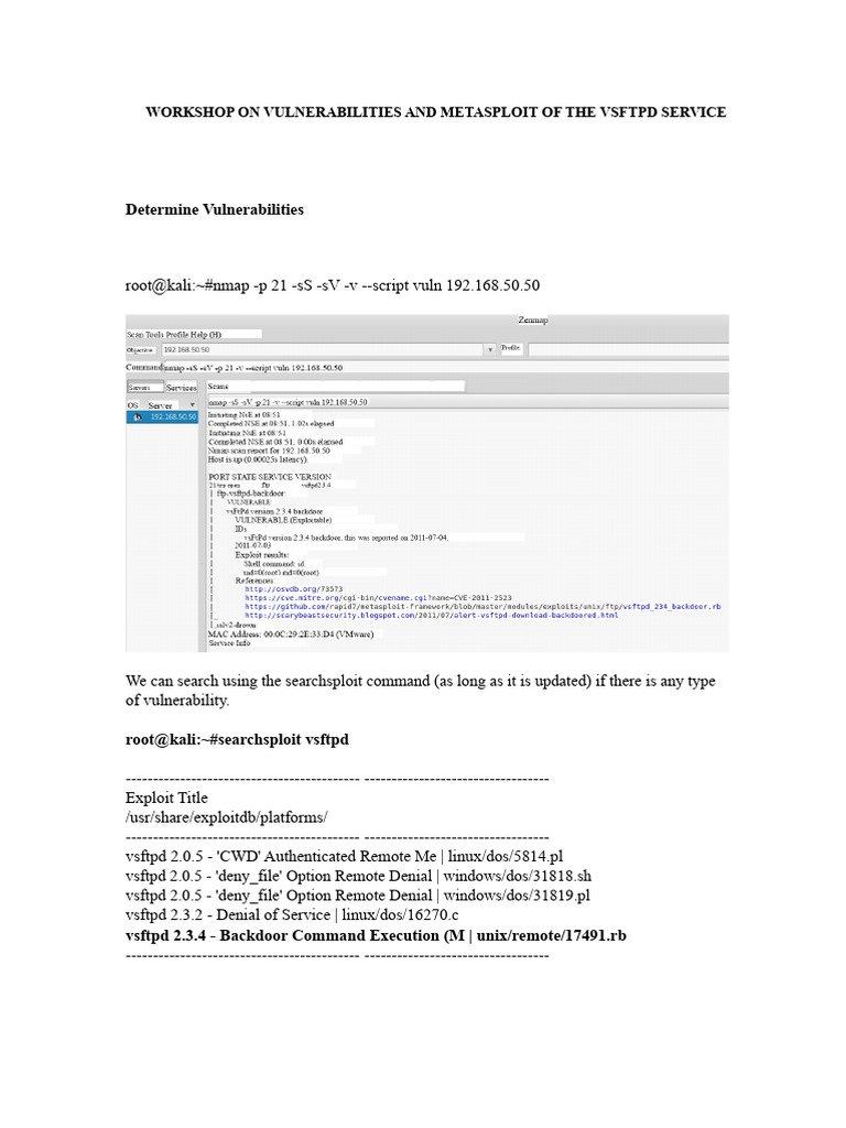 Hacking vsftpd with Metasploit on Kali | PDF | Software | Computing