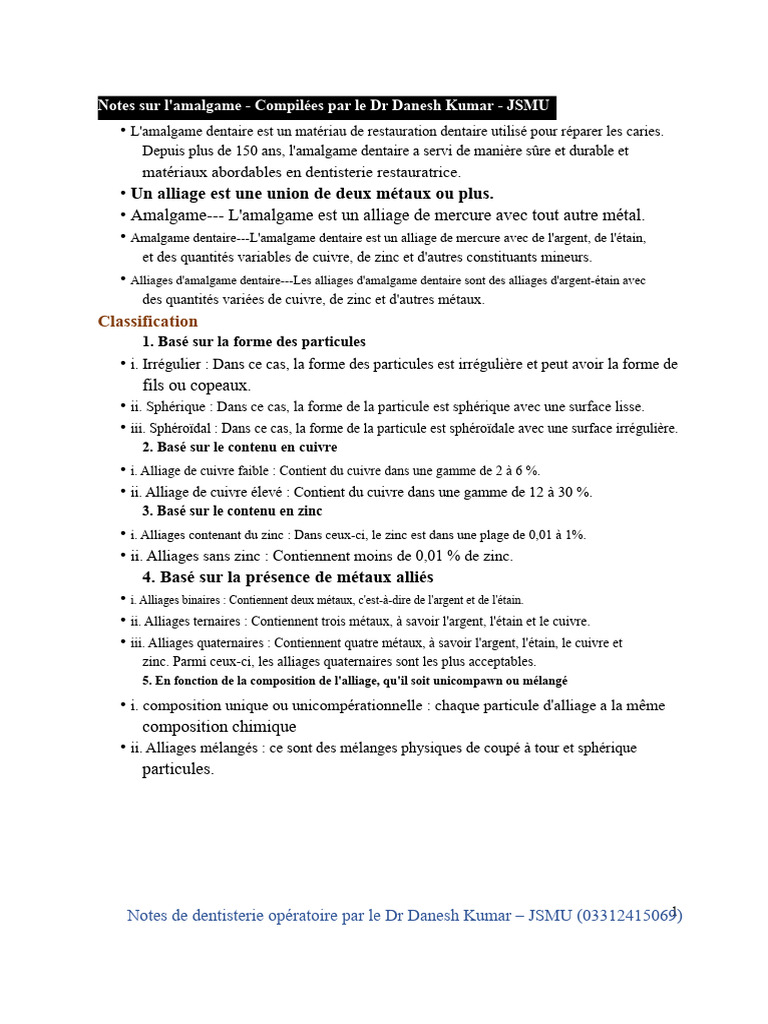 Caractéristiques de l'amalgame dentaire | PDF | Cuivre | Métaux