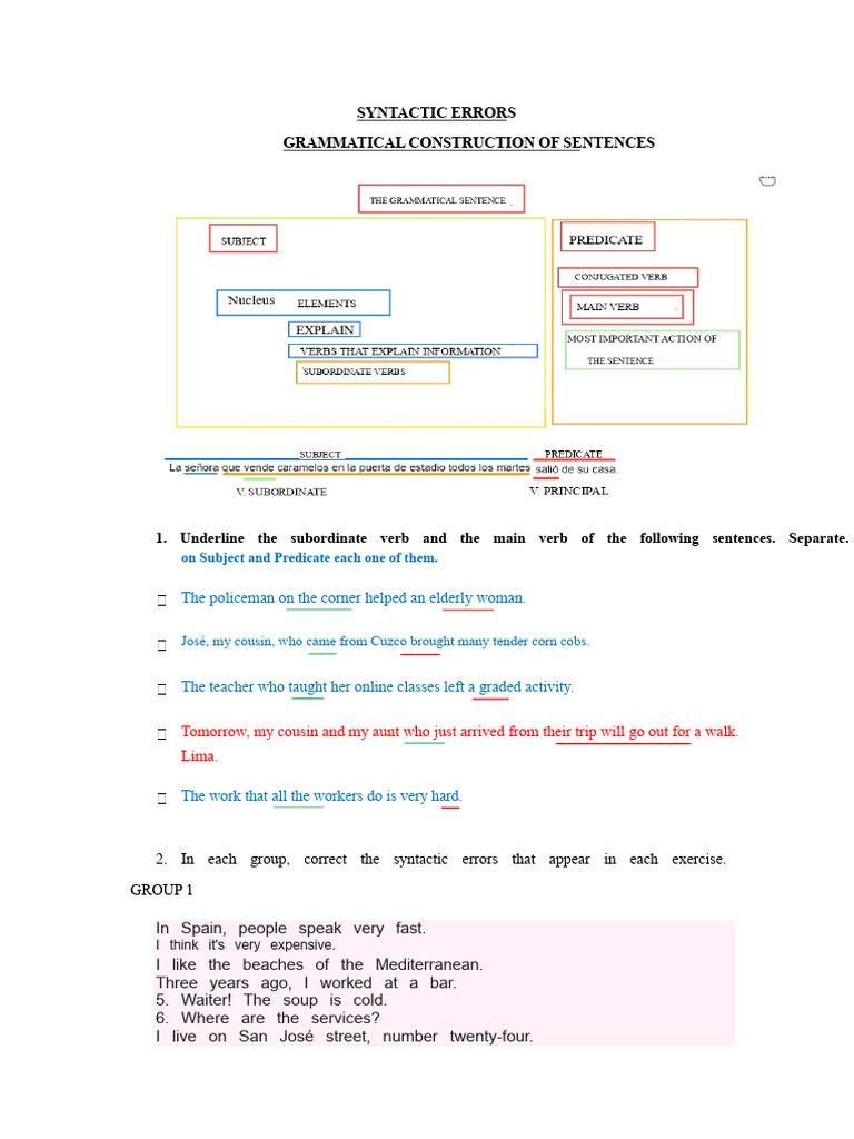 Exercises SYNTAX ERRORS | PDF | Syntax | Lexical Semantics