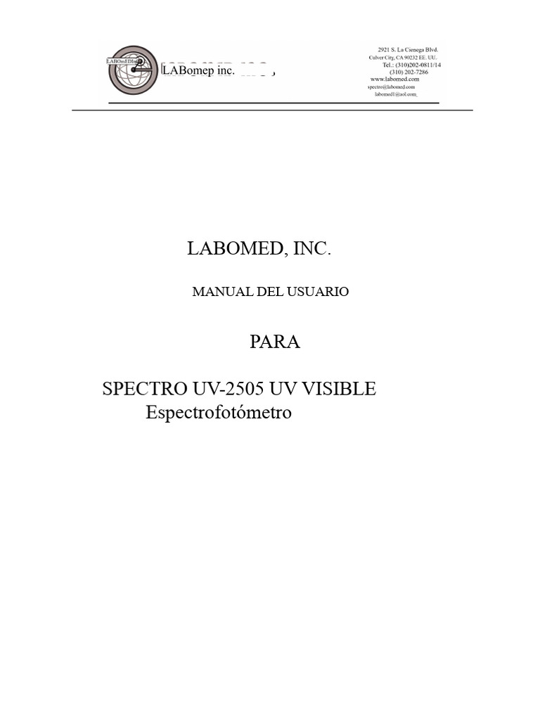 Manual Del Usuario SPECTRO UV-2505 5-16-11 | PDF | Ultravioleta ...