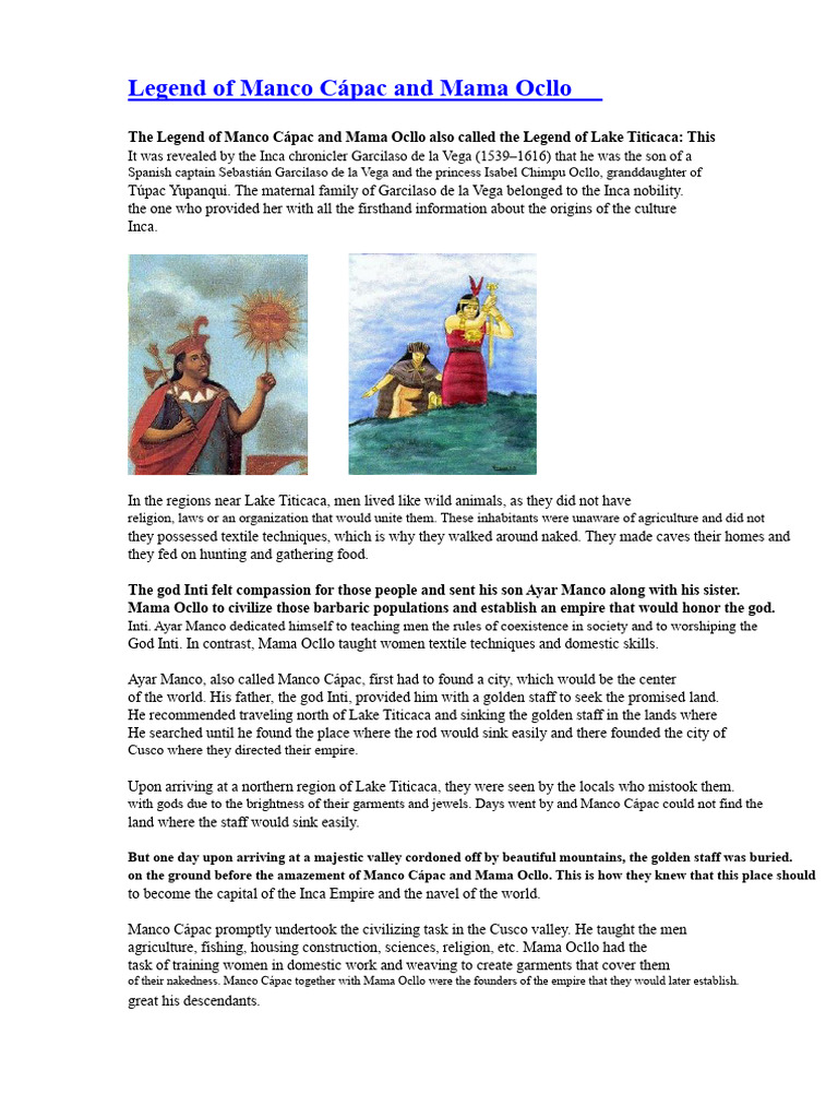 Legend of Manco Cápac and Mama Ocllo | PDF | Inca Empire