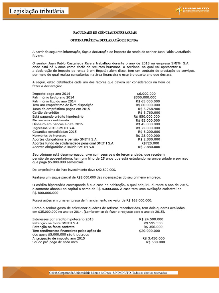 Oficina Prática de Declaração de Imposto de Renda. | PDF | Impostos | Renda