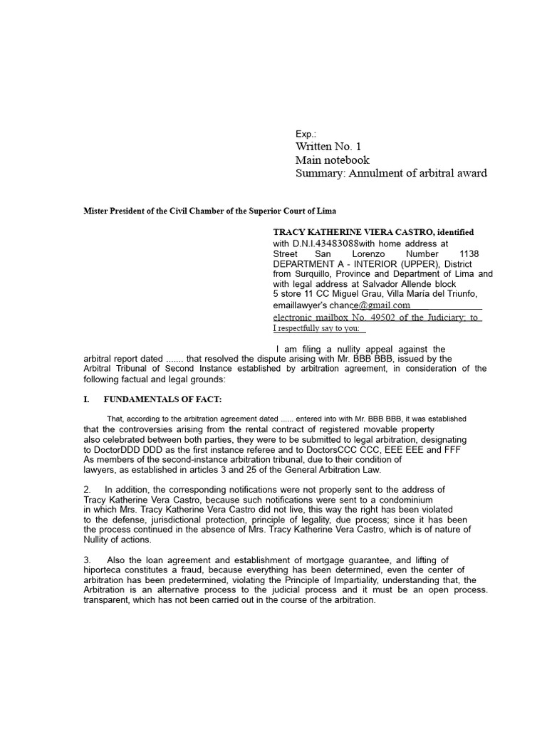 Appeal for Annulment of Arbitral Award | PDF | Arbitration | Complaint