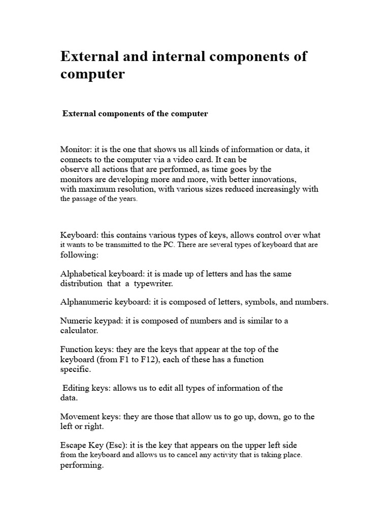 External and Internal Components of The Computer | PDF | Bios ...