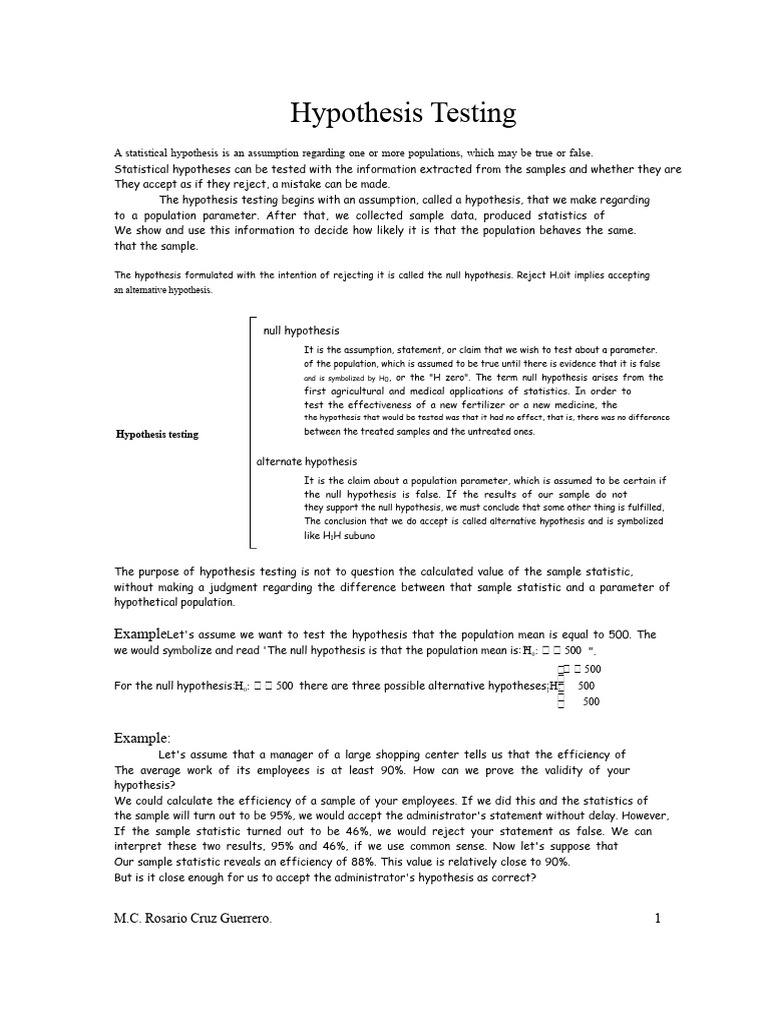 Understanding Hypothesis Testing Basics | PDF | Type I And Type Ii ...