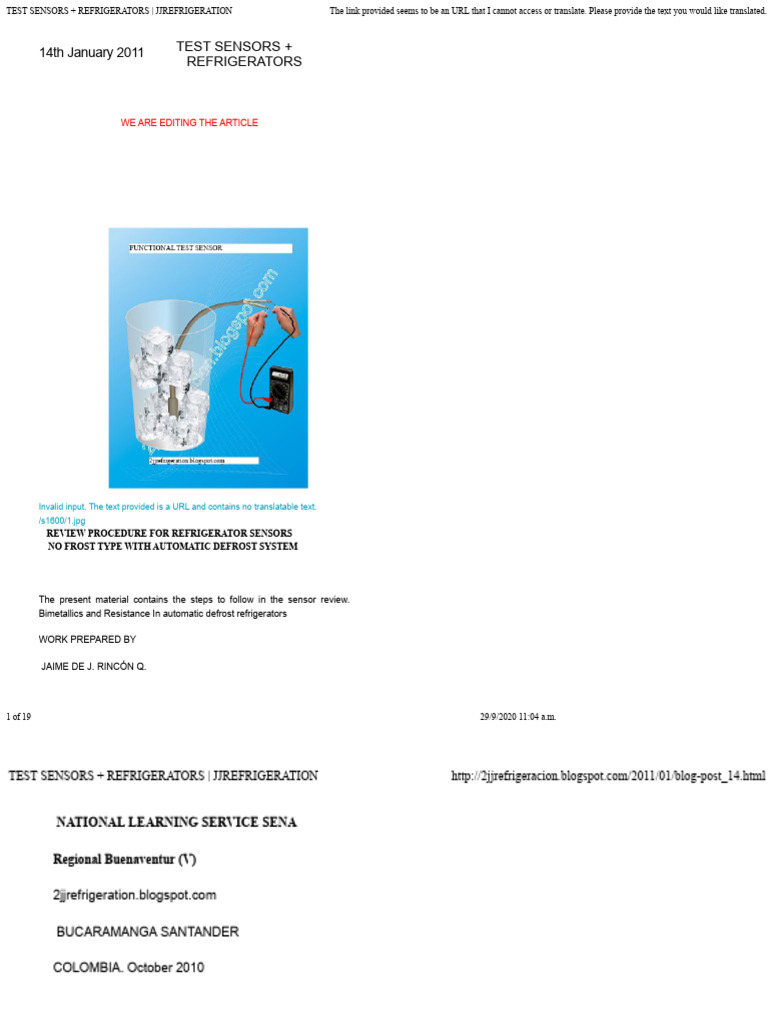 Test Refrigerator Sensors | PDF | Electrical Engineering | Electricity