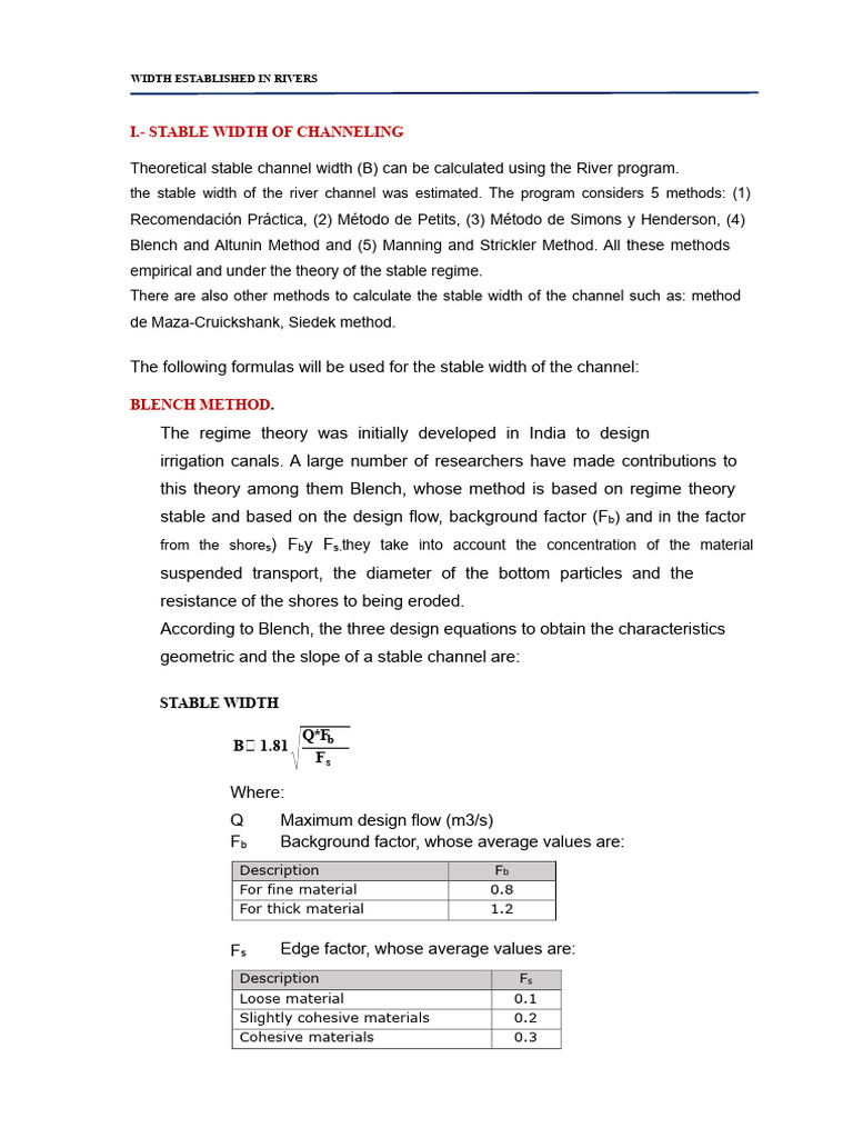 Stable River Channel Width Methods | PDF | Surface Roughness ...