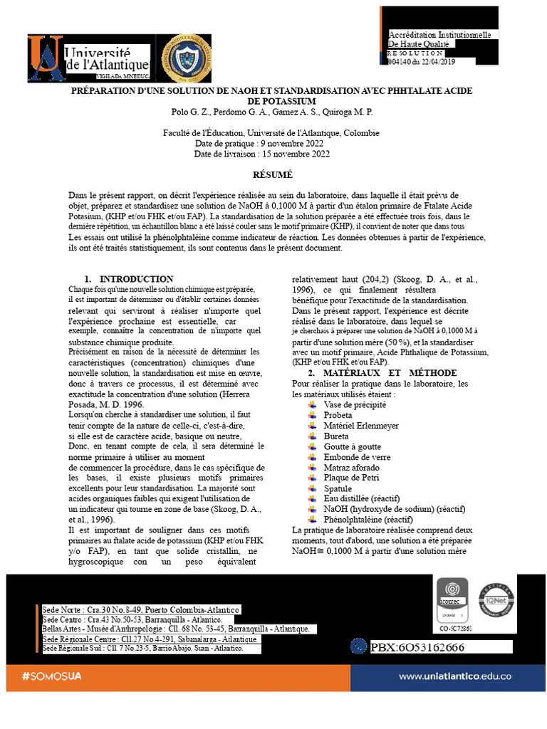 Standardisation de NaOH avec KHP | PDF | Hydroxyde de sodium | Molécules