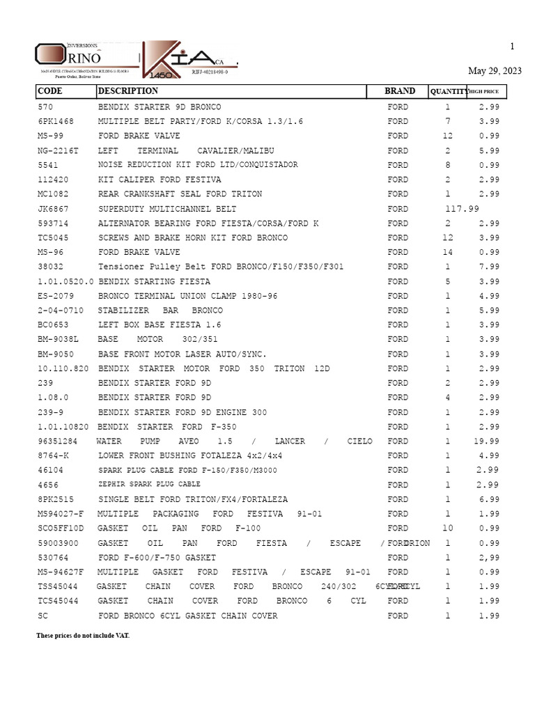 Ford Parts Inventory and Pricing List | PDF | Ford Motor Company | Car ...