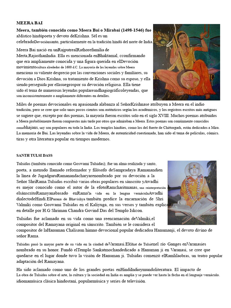 Vida y legado de Meera Bai | PDF
