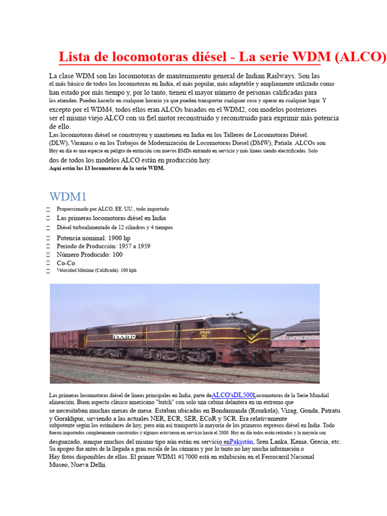 Locomotora Diésel Todas Las Series (Informe) | PDF | Locomotoras ...