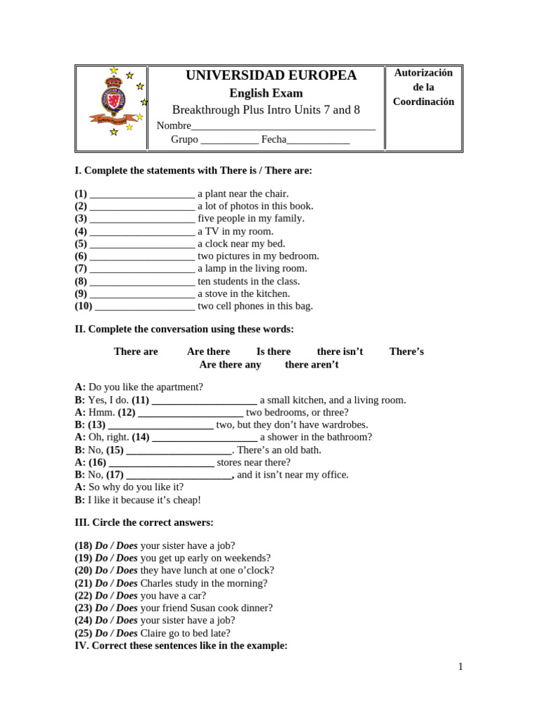 English Exam: Breakthrough Plus Units 7-8 | PDF