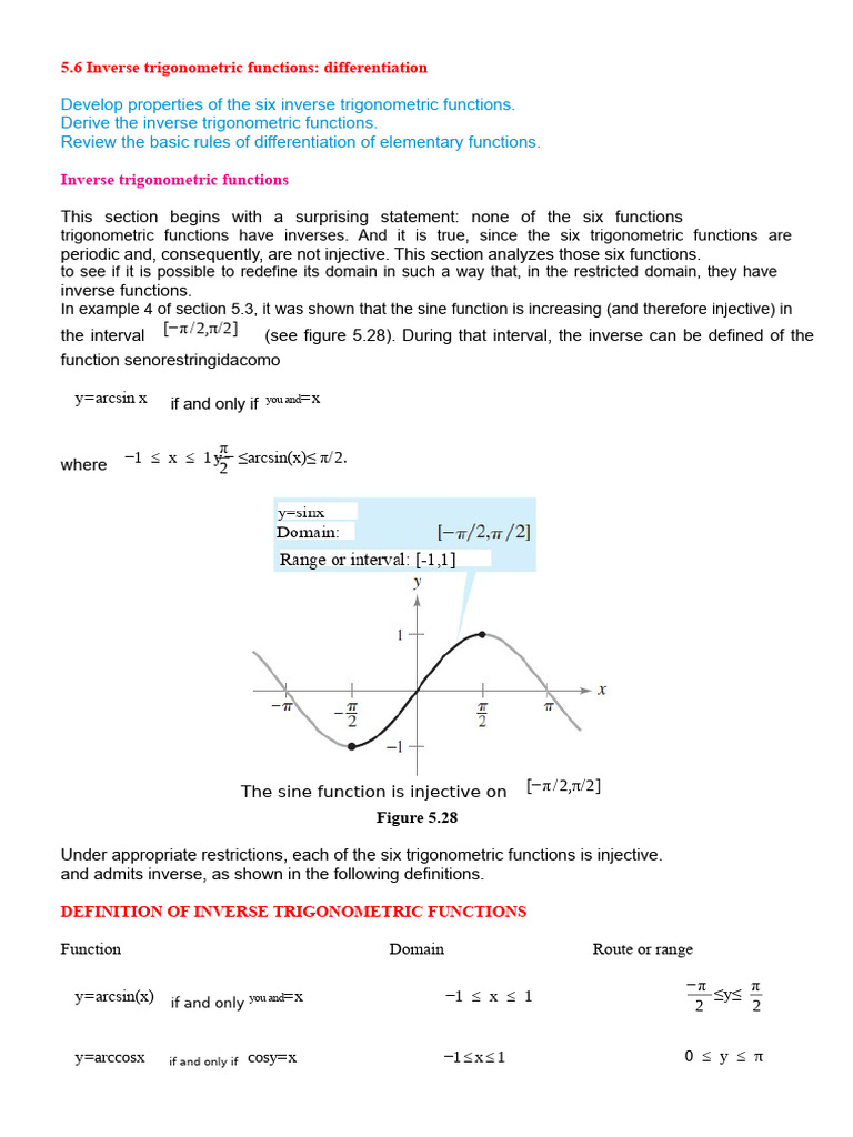 Sec 5.6 Inverse Trigonometric Functions. Derivation | PDF ...