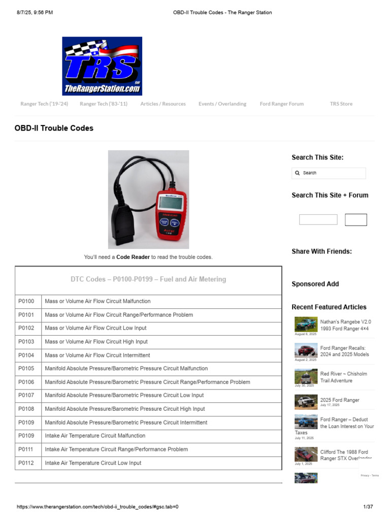 OBD-II Trouble Codes - The Ranger Station | PDF | Fuel Injection | Throttle