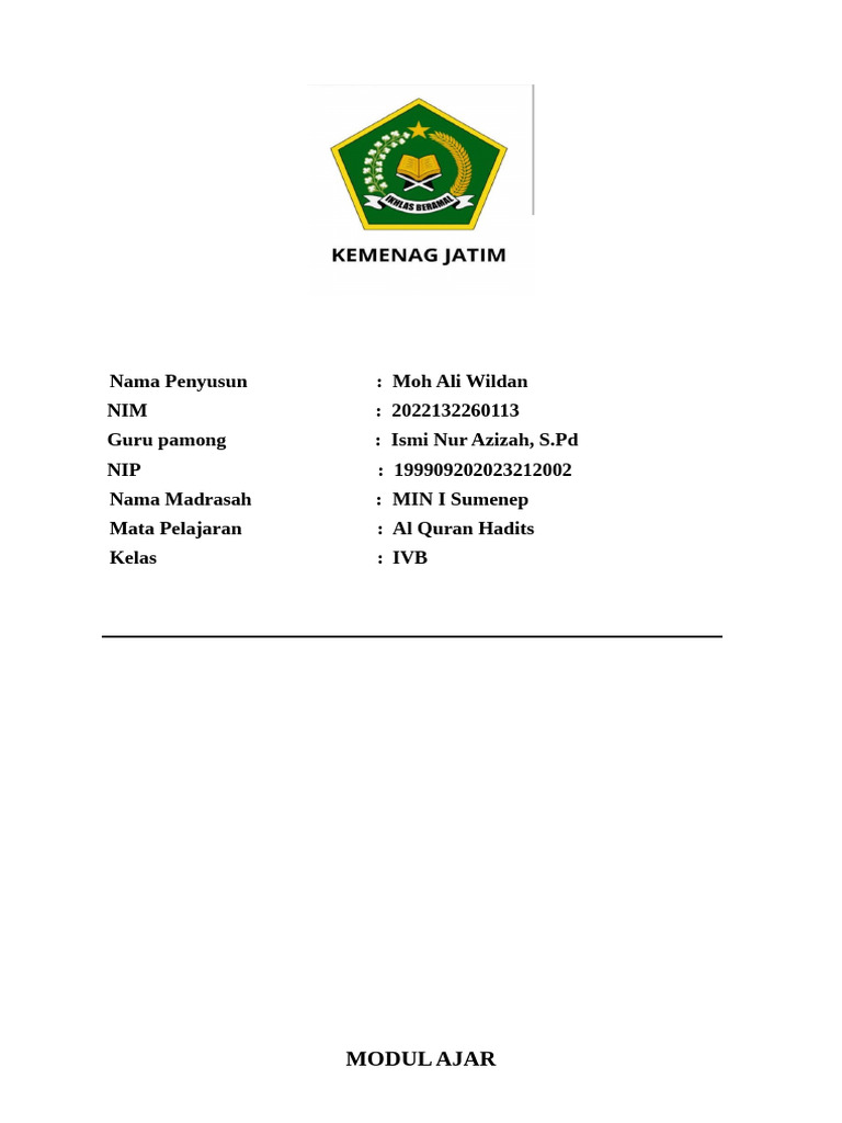 Modul Ajar Al Quran Hadits Kelas 4b Pdf