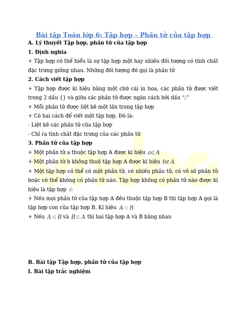 Bai Tap Tap Hop Phan Tu Cua Tap Hop Lop 6 | PDF