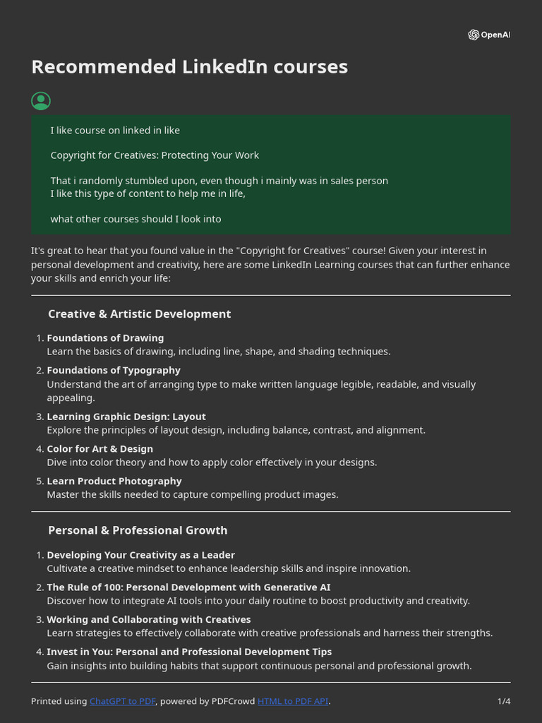 Recommended LinkedIn Courses | PDF | Sales | Graphic Design