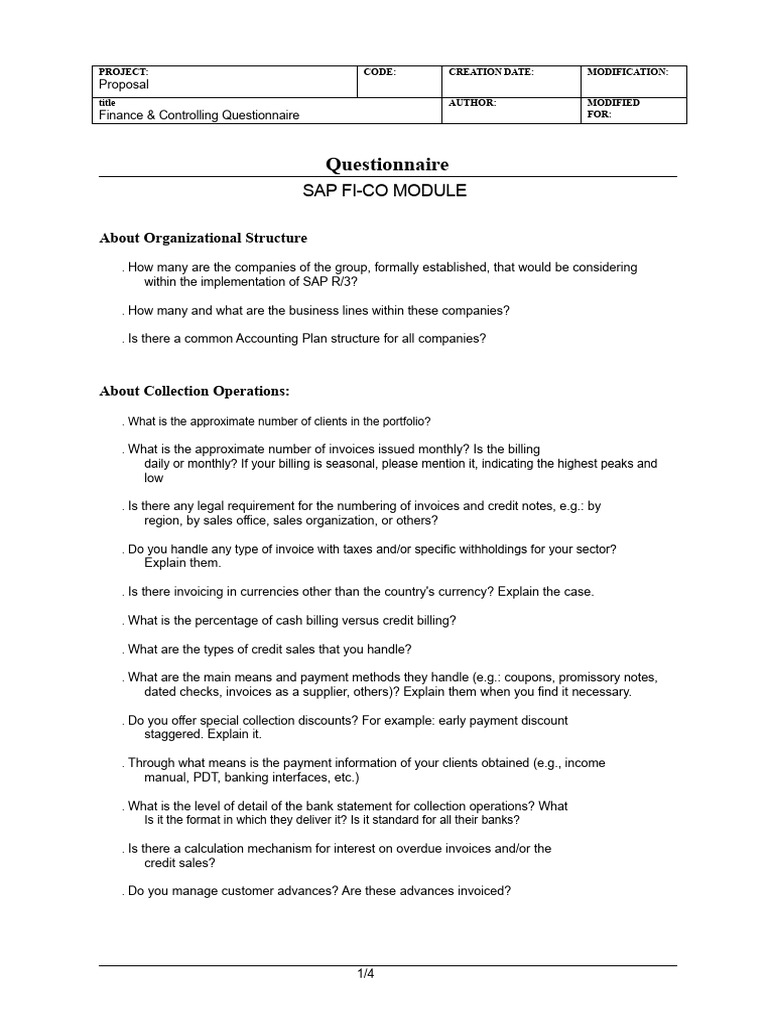 F510 Questionnaire For FICO SAP | PDF | Invoice | Payments
