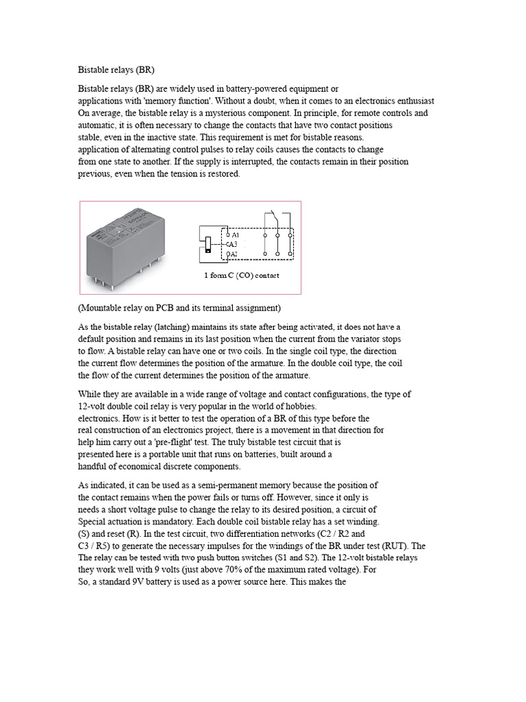 Bistable Relay Overview and Testing Guide | PDF | Relay | Electrical ...