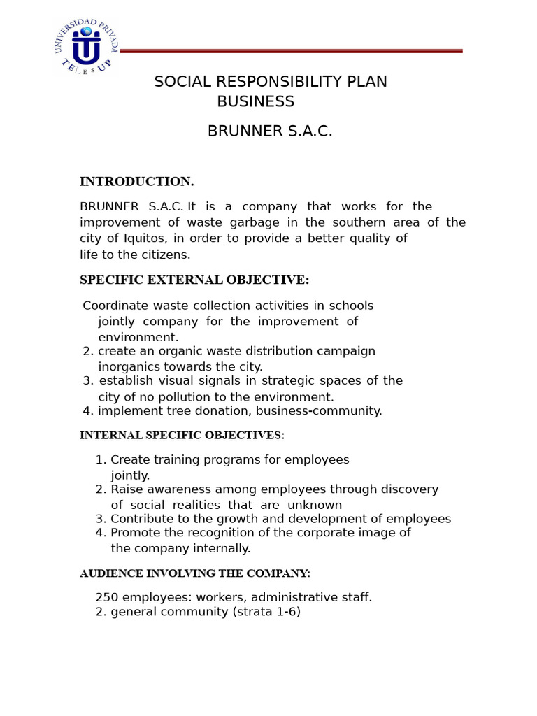 Social Responsibility Plan. | PDF