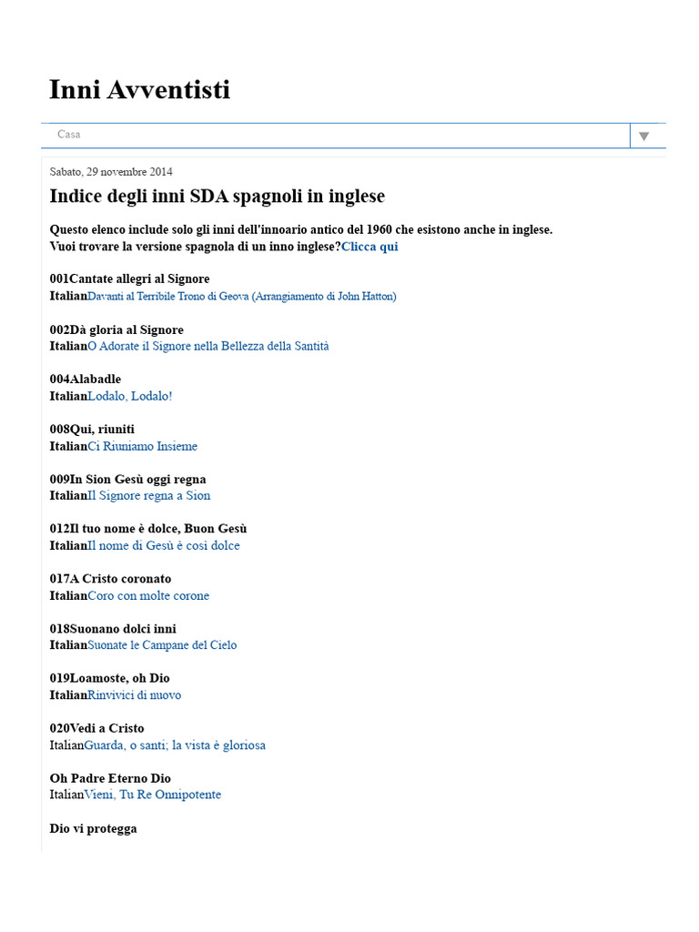 Inno Avventista - Indice Degli Inni SDA in Spagnolo in Inglese | PDF