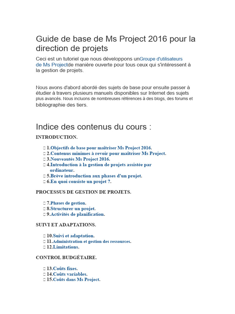 Guide de Base de Ms Project 2016 | PDF | Gestion de projet | Planification