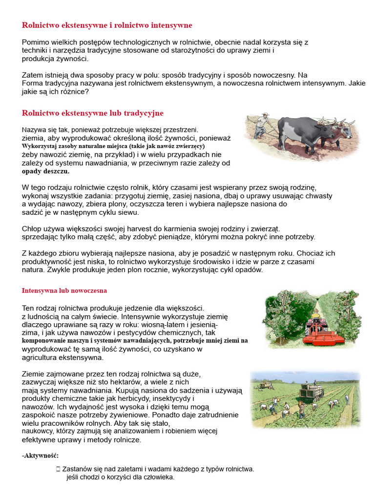 Rolnictwo Ekstensywne I Rolnictwo Intensywne | PDF