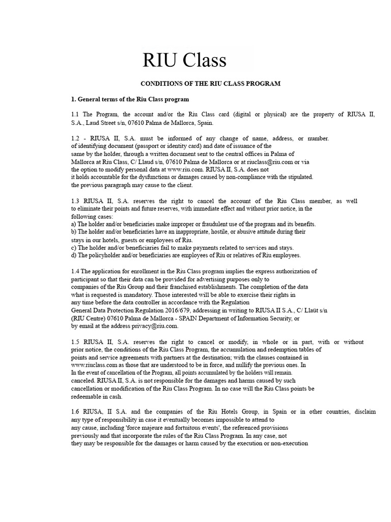 Riu Class Program: Membership Benefits | PDF | Ios | Identity Document