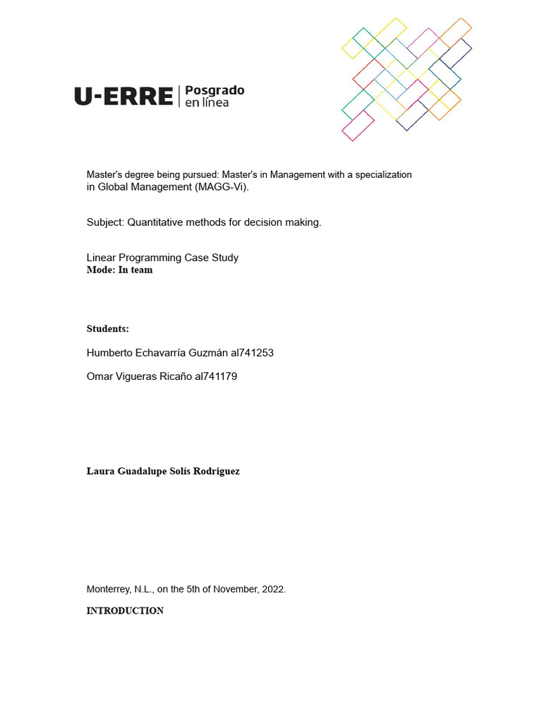 Linear Programming Case Study Analysis | PDF | Linear Programming ...