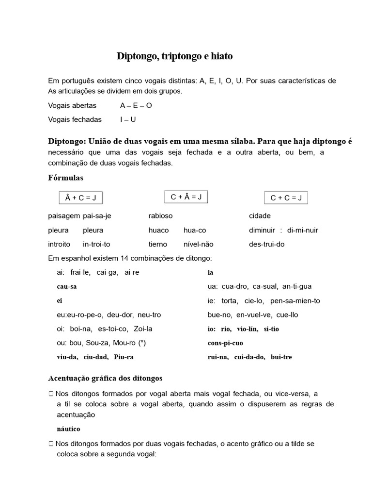 Diptongo, Triptongo e Hiato em Português | PDF | Vogal | Sílaba