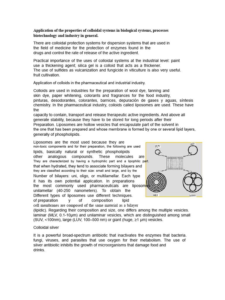 Colloidal Systems in Biotech and Industry | PDF | Liposome | Lipid Bilayer