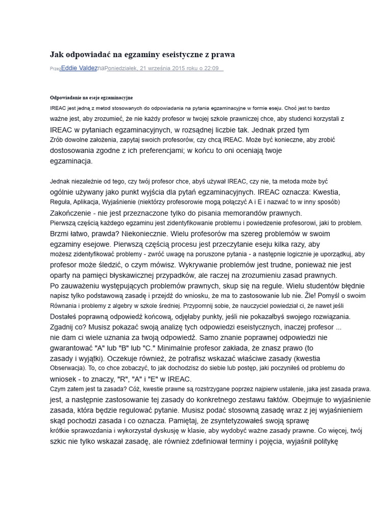 Jak Odpowiadać Na Egzaminy Pisemne Z Prawa | PDF