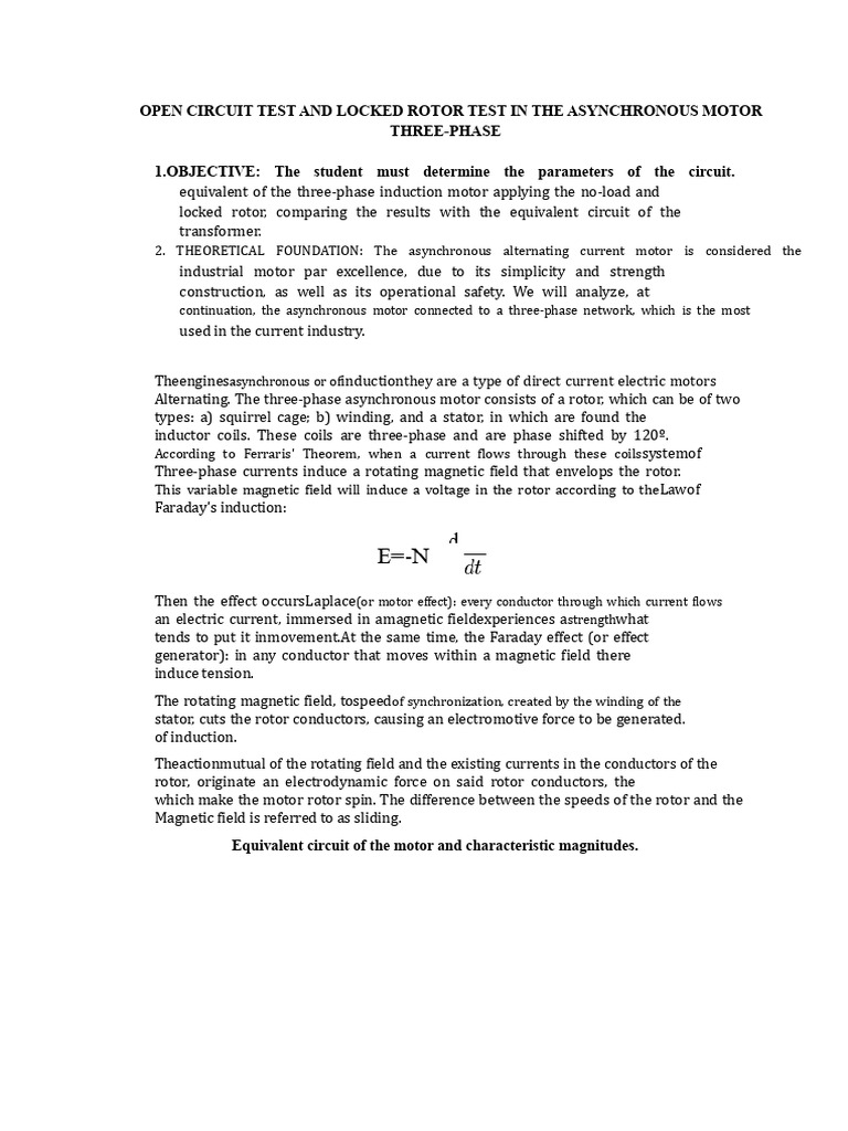 Open Circuit & Locked Rotor Tests in Motors | PDF | Electric Motor ...