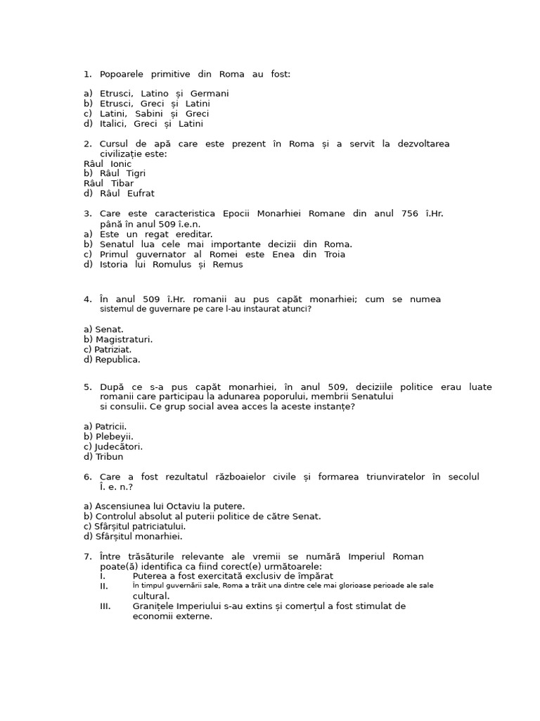 Întrebări Roma | PDF