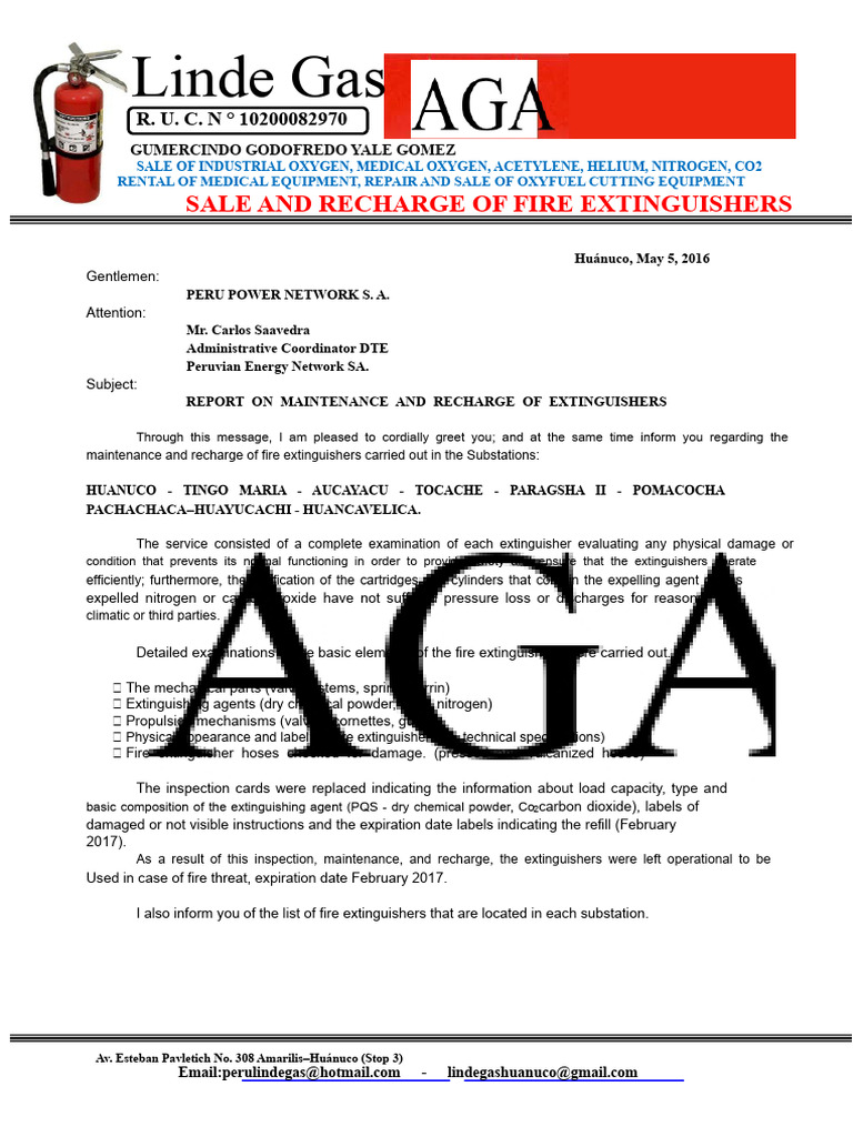 Fire Extinguisher Maintenance Report | PDF | Gases | Materials