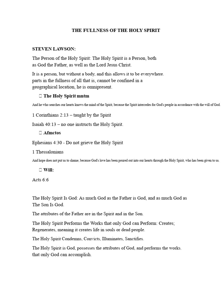 The Fulness of The Holy Spirit | PDF | Holy Spirit | God The Father