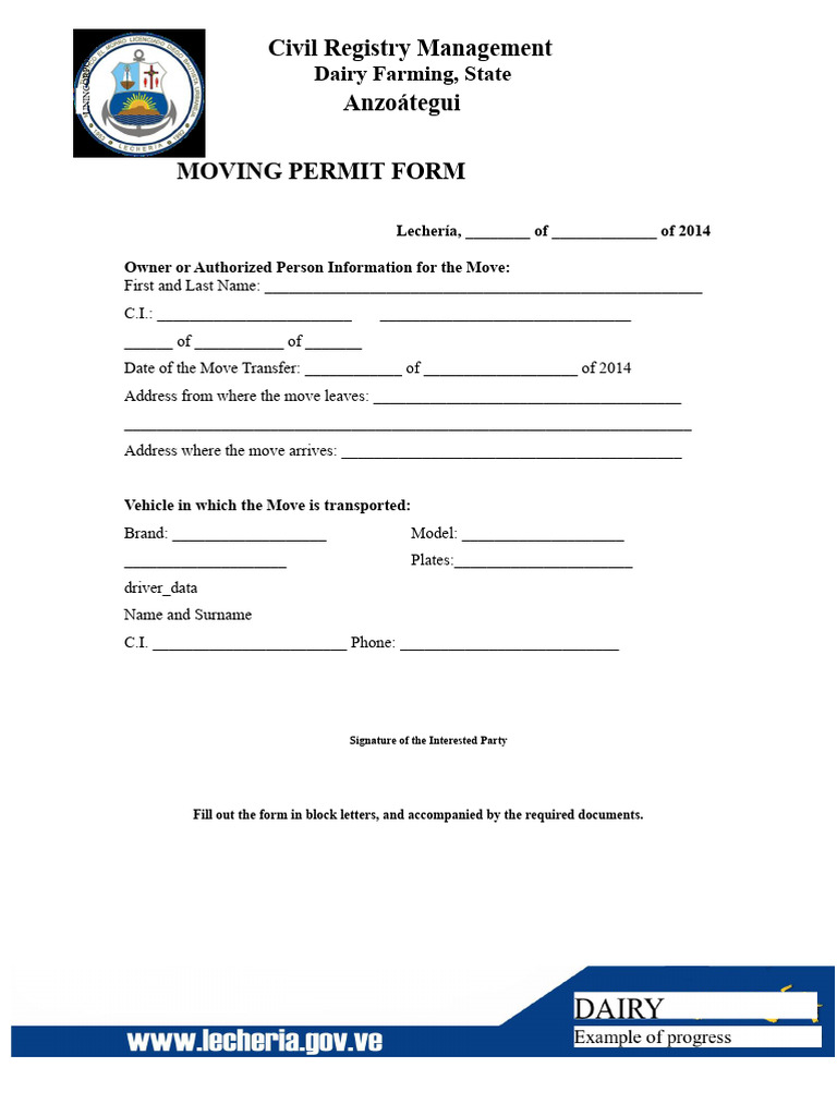 Moving Permit Form for Anzoátegui | PDF | Identity Document