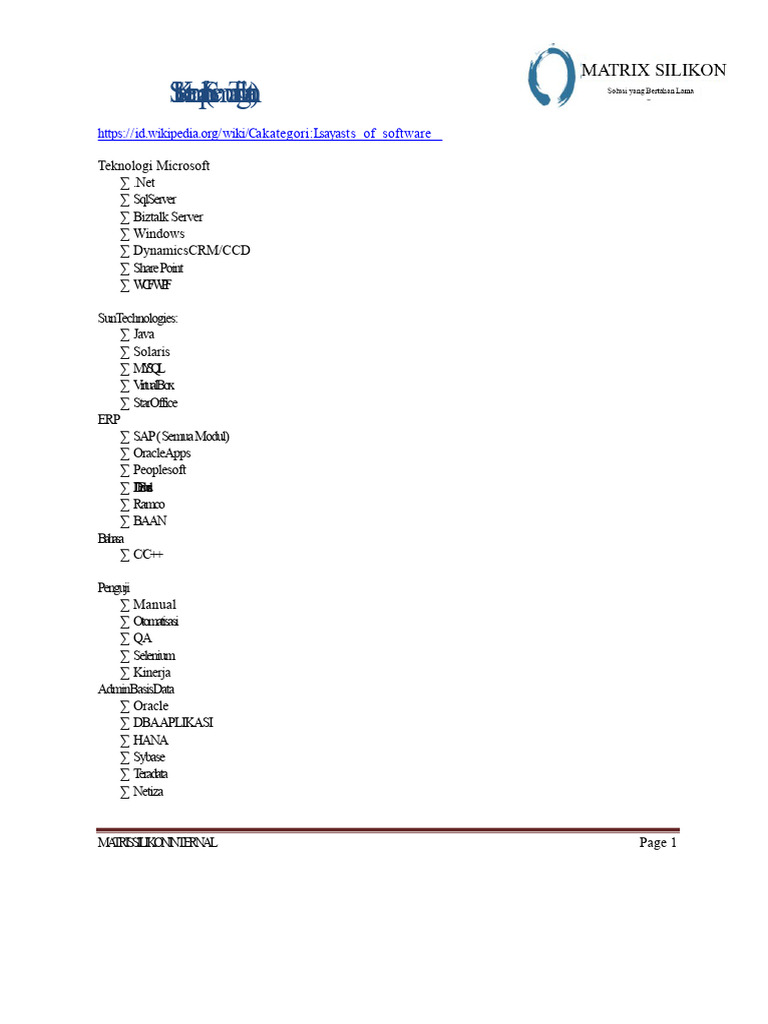 Comprehensive Software Skills Matrix | PDF