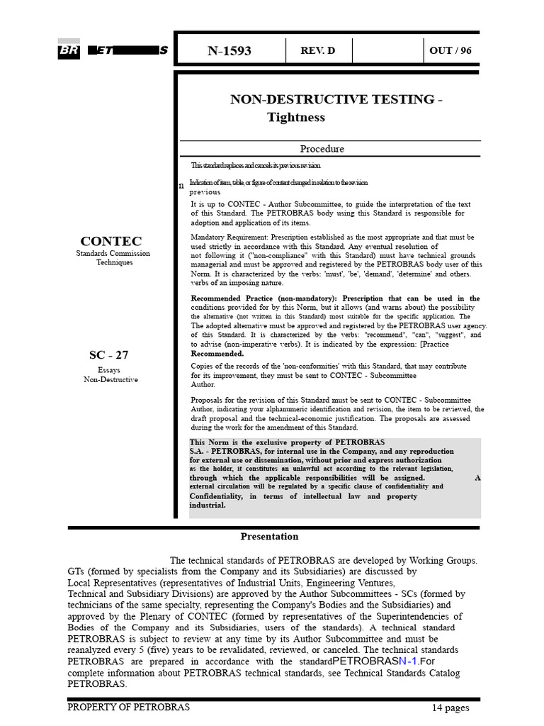 N-1593 Non-Destructive Testing - Tightness | PDF | Nondestructive ...