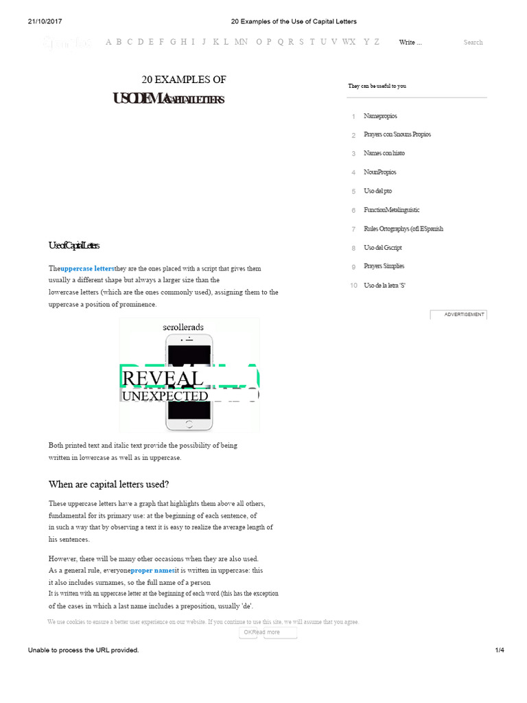 20 Examples of Capital Letter Usage | PDF | Letter Case | Linguistics