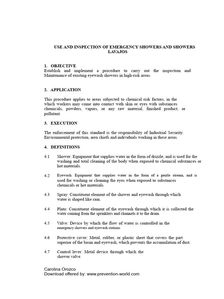 Use and Inspection of Emergency Showers and Eyewash Stations | PDF ...