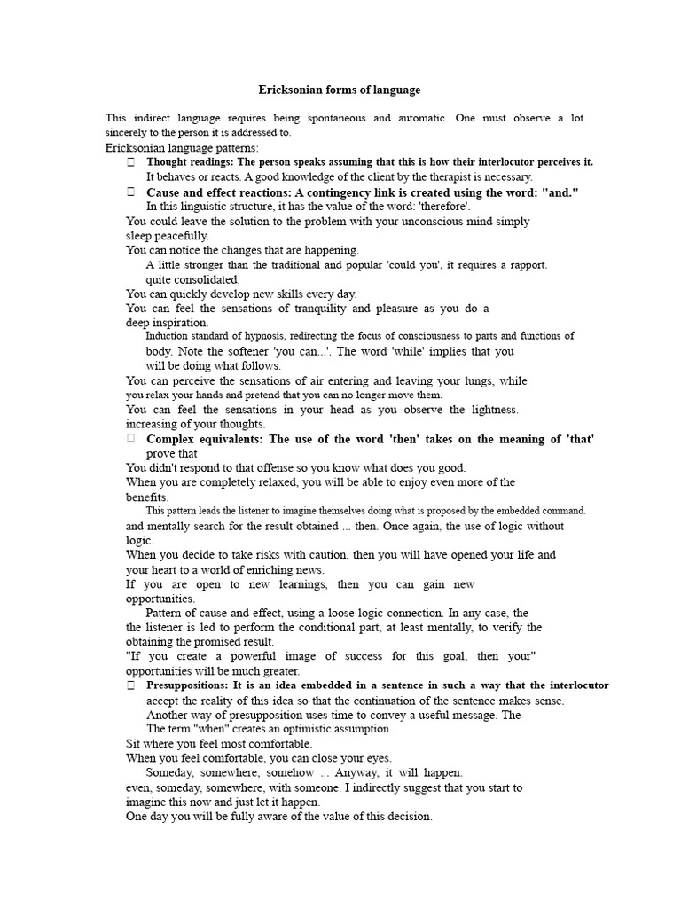 Understanding Ericksonian Language Patterns | PDF | Psychological Concepts