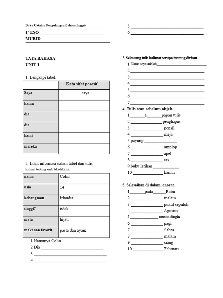 Buku Catatan Tinjauan 1 ESO | PDF