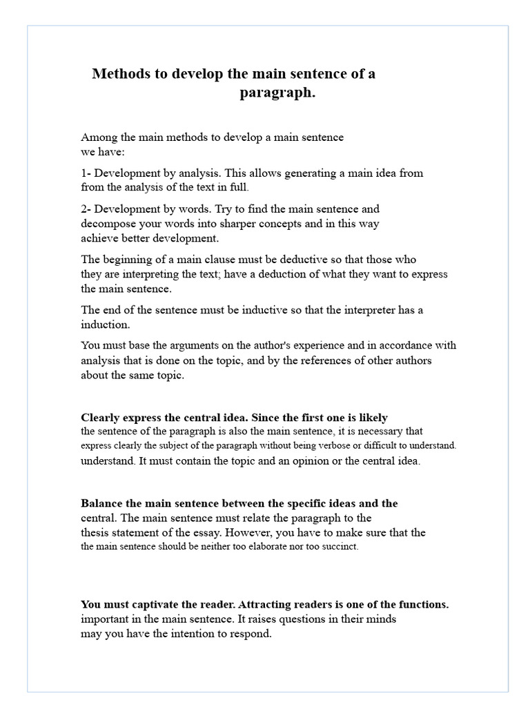 Methods To Develop The Main Sentence of A Paragraph | PDF | Deductive ...