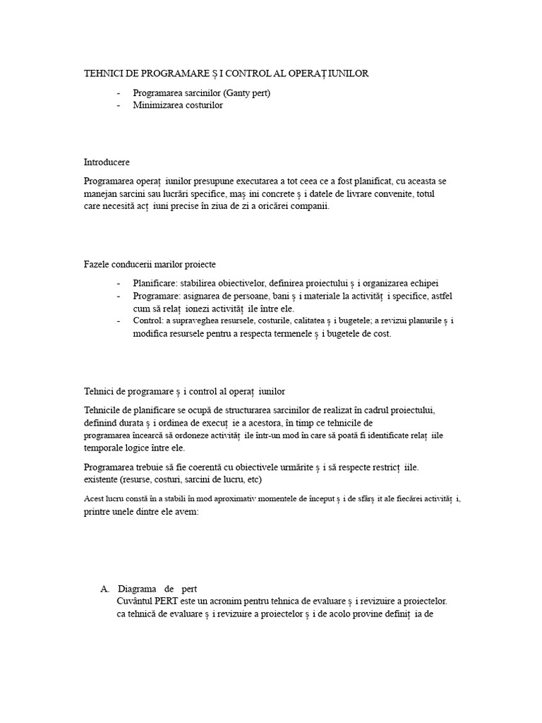 Tehnici de Programare Și Control Al Operațiunilor | PDF