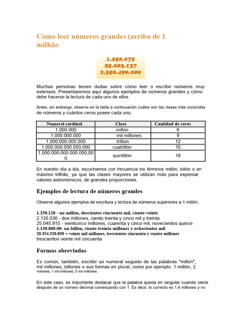 Cómo Leer Números Grandes Pdf 