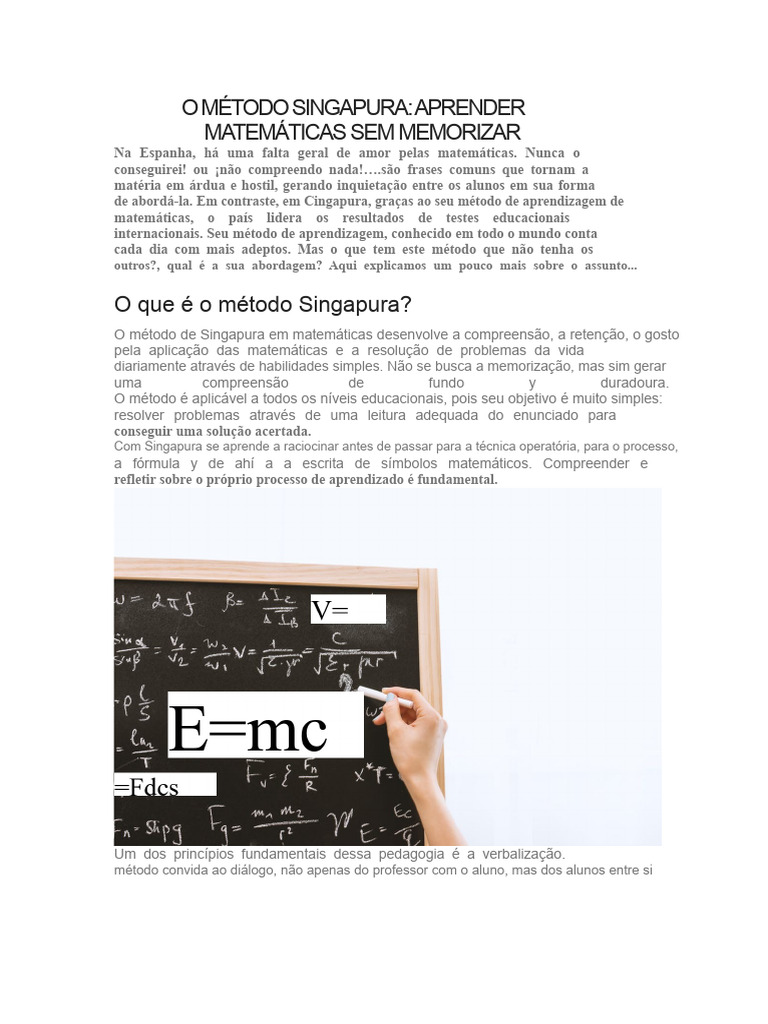 Método Singapura: Aprendizado em Matemática | PDF | Aprendizado ...