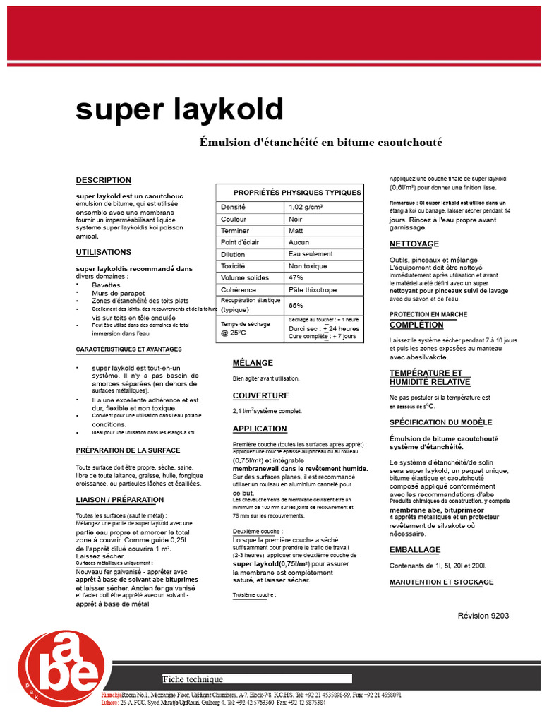 Émulsion d'étanchéité super laykold | PDF | Matériaux